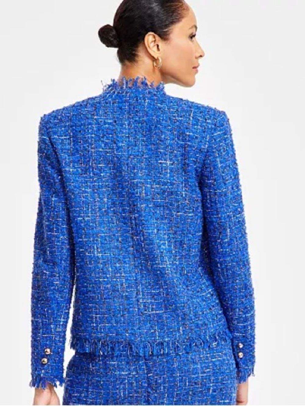 INC International Concepts Wool Blend Blue Collarless Tweed Blazer Size Large - Picture 4 of 4